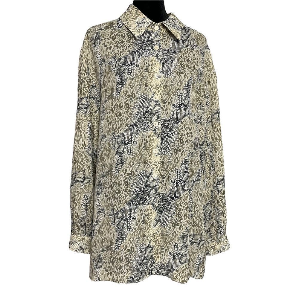 Ingenuity Button Up Shirt Women's 14 Multicolor Animal Print Modest Career VTG